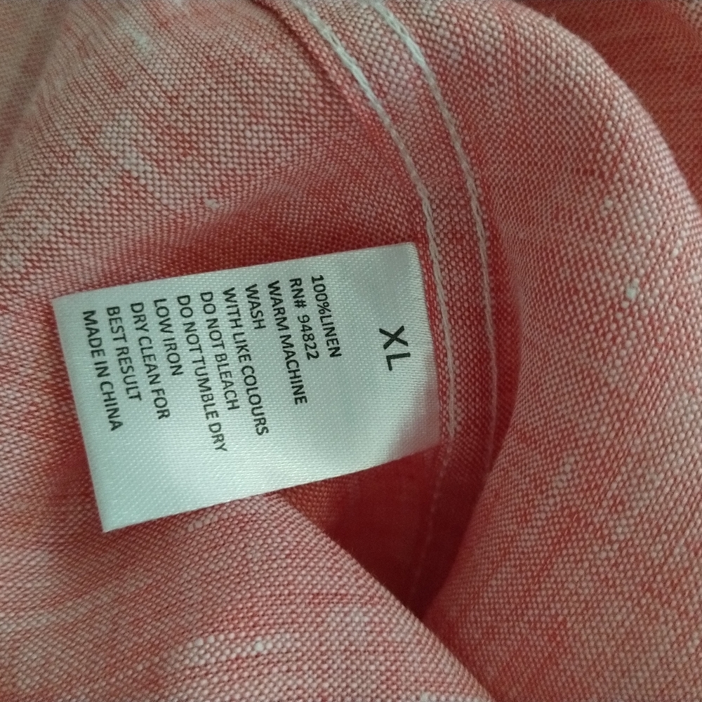 Bohio Mens 100% Linen Yarn-Dye Red Short Sleeve Pocket Shirt -Button Up Casual - Picture 2 of 7